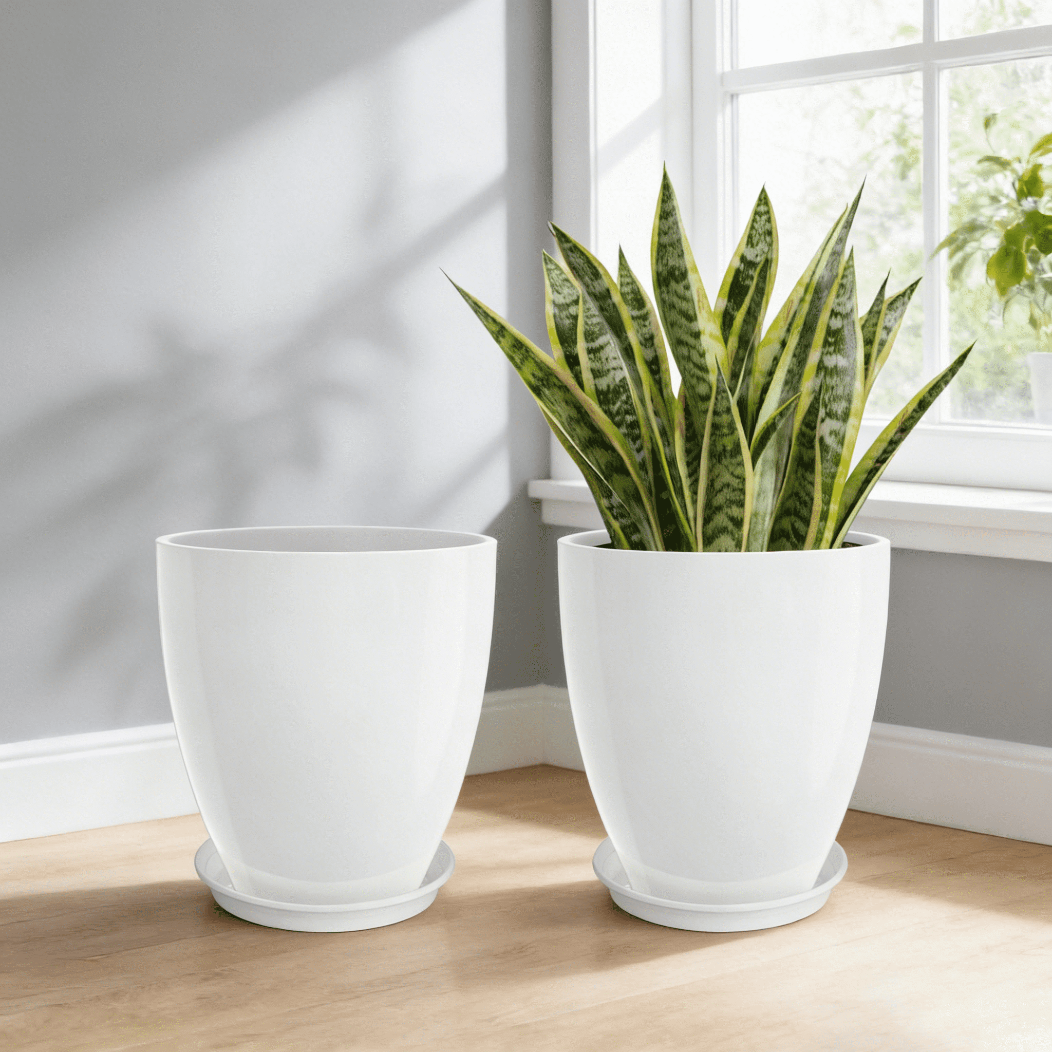 2 Pack 12 Inch Planter Pots with Drainage Holes, Large Round Plastic ...