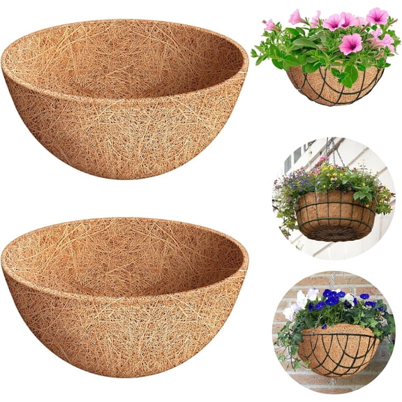 2 Pack 12 Inch Round Coco Liners Replacement, 100% Natural Coconut Coir Liners for Hanging Baskets, Garden Flower Vegetables Planter Pot, Window Box, Fence, Decks