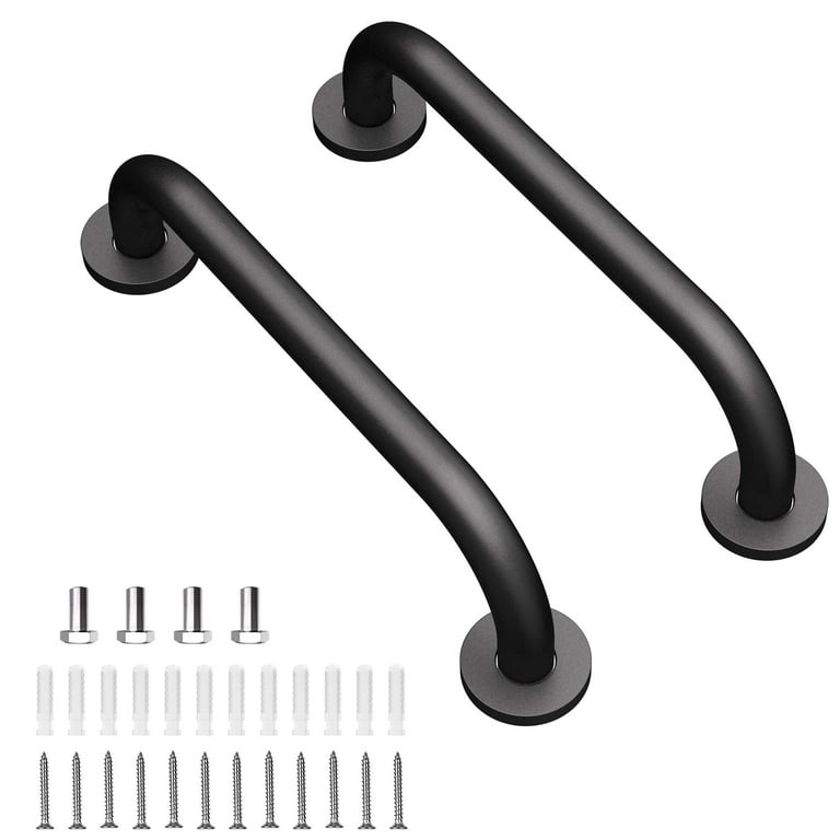 ZUEXT 2 Pack 12 Inch Black Shower Grab Bar w/ Anti Slip Rubber Grip ,  Stainless Steel