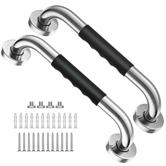 2 Pack 12 Inch Shower Grab Bar w/Anti Slip Rubber Grip,SUS304 Stainless Steel Bath Grab Bar,Bathroom Balance Bar,Wall Mount Safety Handrail Support,Handicap Injury Elderly Assist Handle
