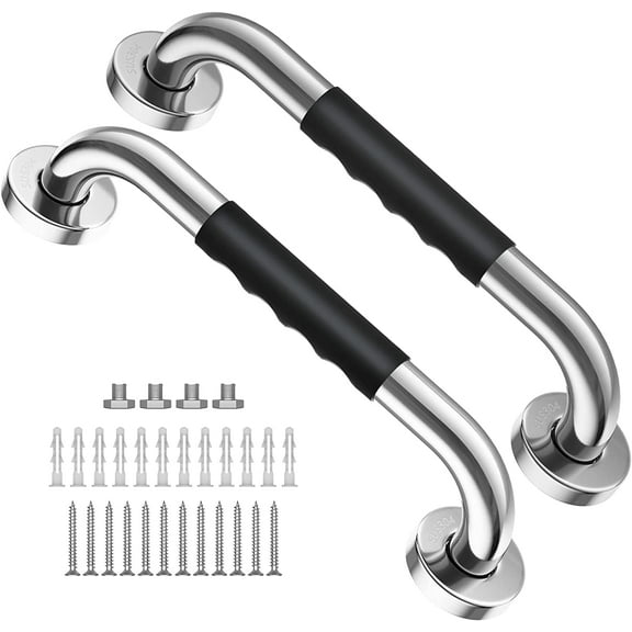 2 Pack 12 Inch Shower Grab Bar w/ Anti Slip Rubber Grip, ZUEXT SUS304 Stainless Steel Bath Grab Bar, Bathroom Balance Bar, Wall Mount Safety Handrail Support, Handicap Injury Elderly Assist Handle