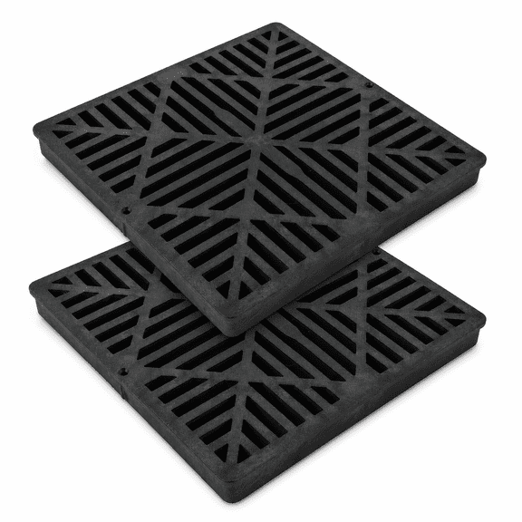 2 Pack 12 Inch Square Drain Grate Black For Yard Patio Driveway Drainage