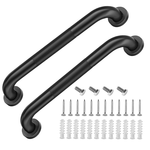 NOMIGO 16" Black Metal Wall-Mounted Handrail, Slip-Resistant Safety Grab Bar for Elderly and Handicap Assist