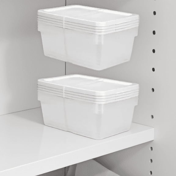 (2 Pack) 12 Quart Clear Plastic Storage Boxes with Snap-On Lid, Stackable, Set of 4 Each, White, 8 Bins Total