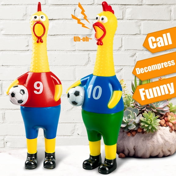 2 Pack 12" Soccer Squeaky Rubber Chicken - Funny Screaming Football Player Novelty Toys, Durable Latex Squeeze Toys for Adults, and Pet Dogs, Hilarious Prank & Stress Relief Gifts