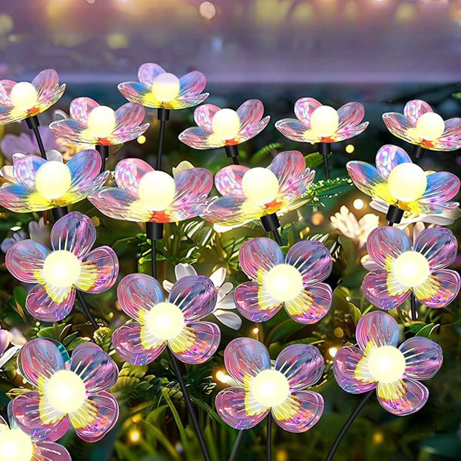 2 Pack 12 Warm LED Solar Garden Lights,Waterproof Solar Swaying Lights,Solar Firefly Lights Double Petals,Solar Outdoor Lights for Gift Courtyard Terrace Garden Decoration