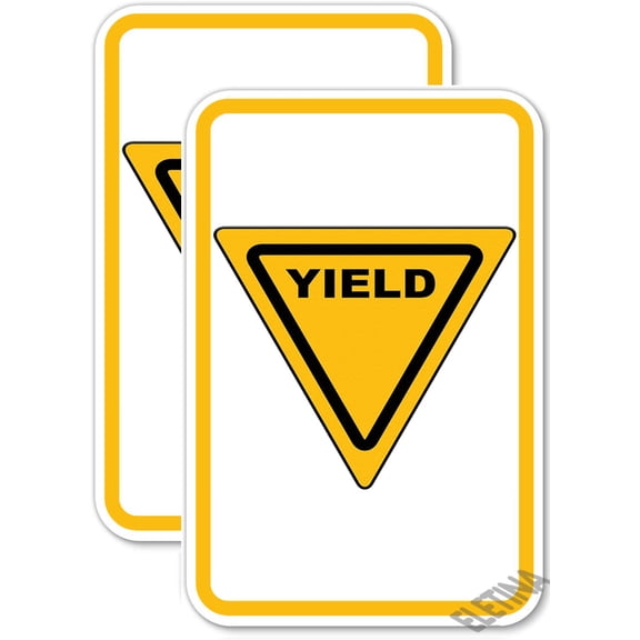 (2 Pack) 12" X 8" Yield Aluminum Metal Sign | Weather Resistant, Waterproof, Fade Resistant for Outdoor & Indoor
