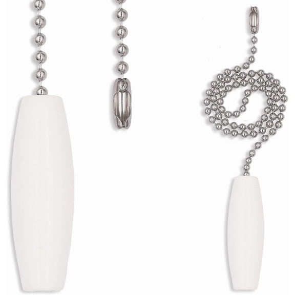 2 Pack 12-inch Ceiling Fan Pull Chain, 3mm Beaded Ball Chains White Wooden Decorative Pendant Extension Chains for Ceiling Light Lamp Fan Chain