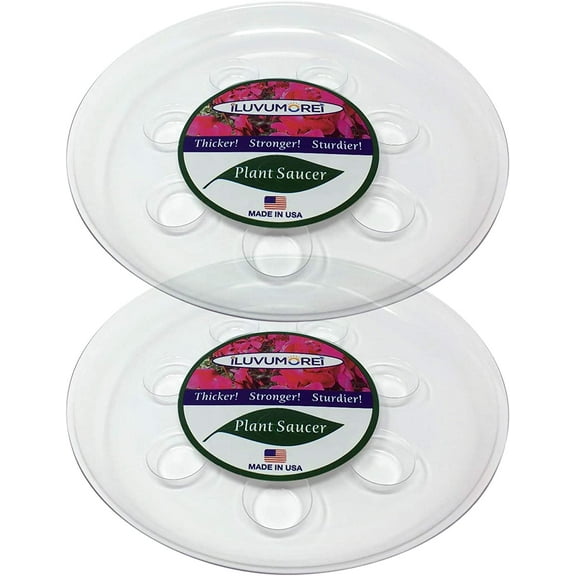 2 Pack of 12 inch Clear Round Plant Saucer, Thicker Plastic Tray for Indoor, Durable Flower Planter Saucers with Multiple Support Footing Designed for Improved Airflow.
