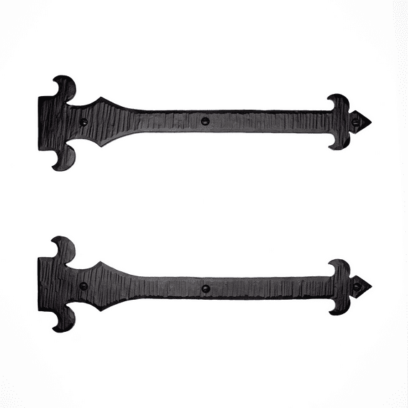 2 Pack 12 inch Faux Door Hinges Black Decorative Strap Hinge Wrought Iron Strap Barn Door Strap Hinges, Farm Gate Hinge, Carriage Door Hardware Nouvelle Fleur De Lis Series Borderland Rustic Hardware