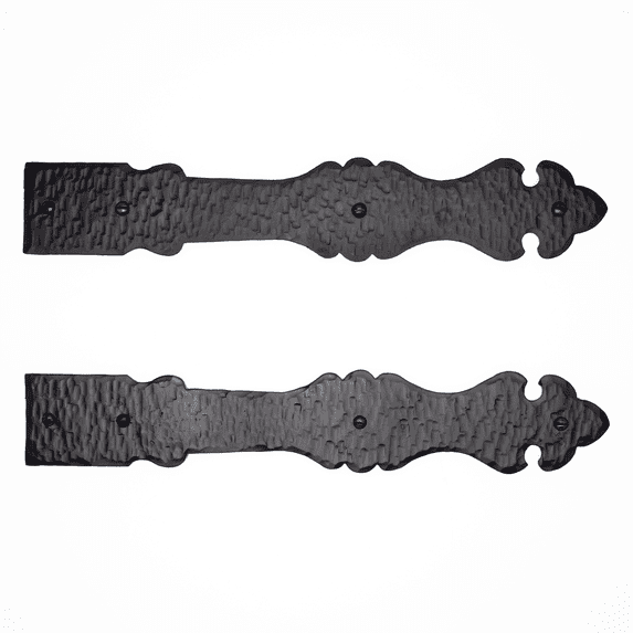2 Pack 12 inch Faux Door Hinges Black Decorative Strap Hinge Wrought Iron Strap Barn Door Strap Hinges, Farm Gate Hinge, Carriage Door Hardware The Iberian Series by Borderland Rustic Hardware