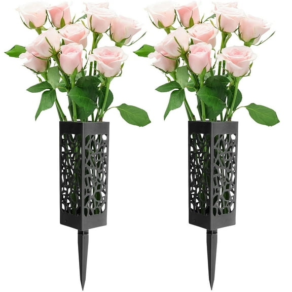 2 Pack Plastic Grave Vase Cemetery Vases Headstone Gravestone Flower Holder Memorial Tombstone Decorations Cemetery Floral Containers with Stakes