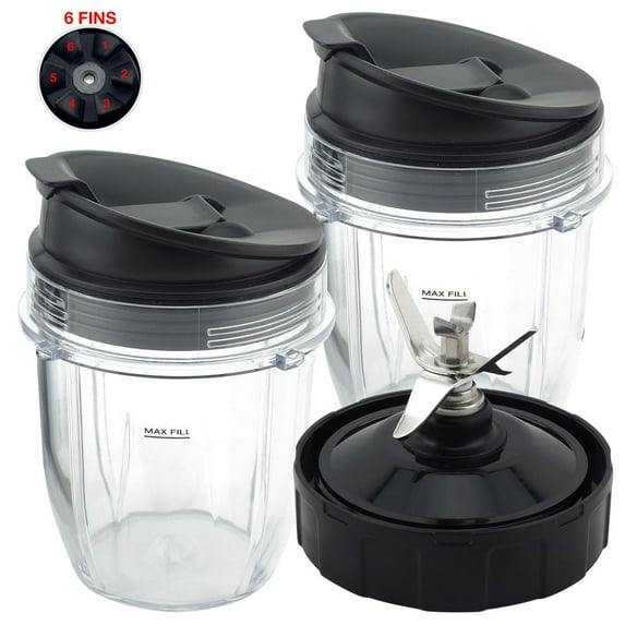 2 Pack 12 oz Cup with Sip & Seal Lid and Extractor Blade (6-Fins) Replacement Part Compatible with Nutri Ninja Auto-iQ