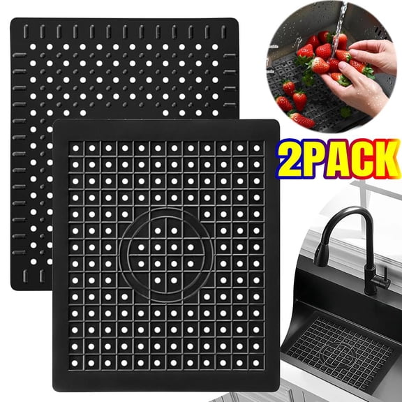 2 Pack 12 x 10 inch Kitchen Sink Mat Rubber Quick Drain Non Slip Sink Pad for Bottom of Kitchen Sink