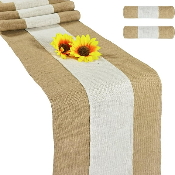 2 Pack 12 x 72 Inch Boho Burlap Table Runners,Rustic Jute Table Runner and Placemats for Western Wedding Table Decorations,Farmhouse Style Party,Kitchen Table Decor Cover,Natural Colour Edge