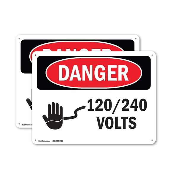 (2 Pack) 120 240 Volts OSHA Danger Sign 18 Inch X 12 Inch Indoor / Outdoor Rust-Free Aluminum Metal Signs for Workplace, Workshop, and Construction Site, Made in the USA