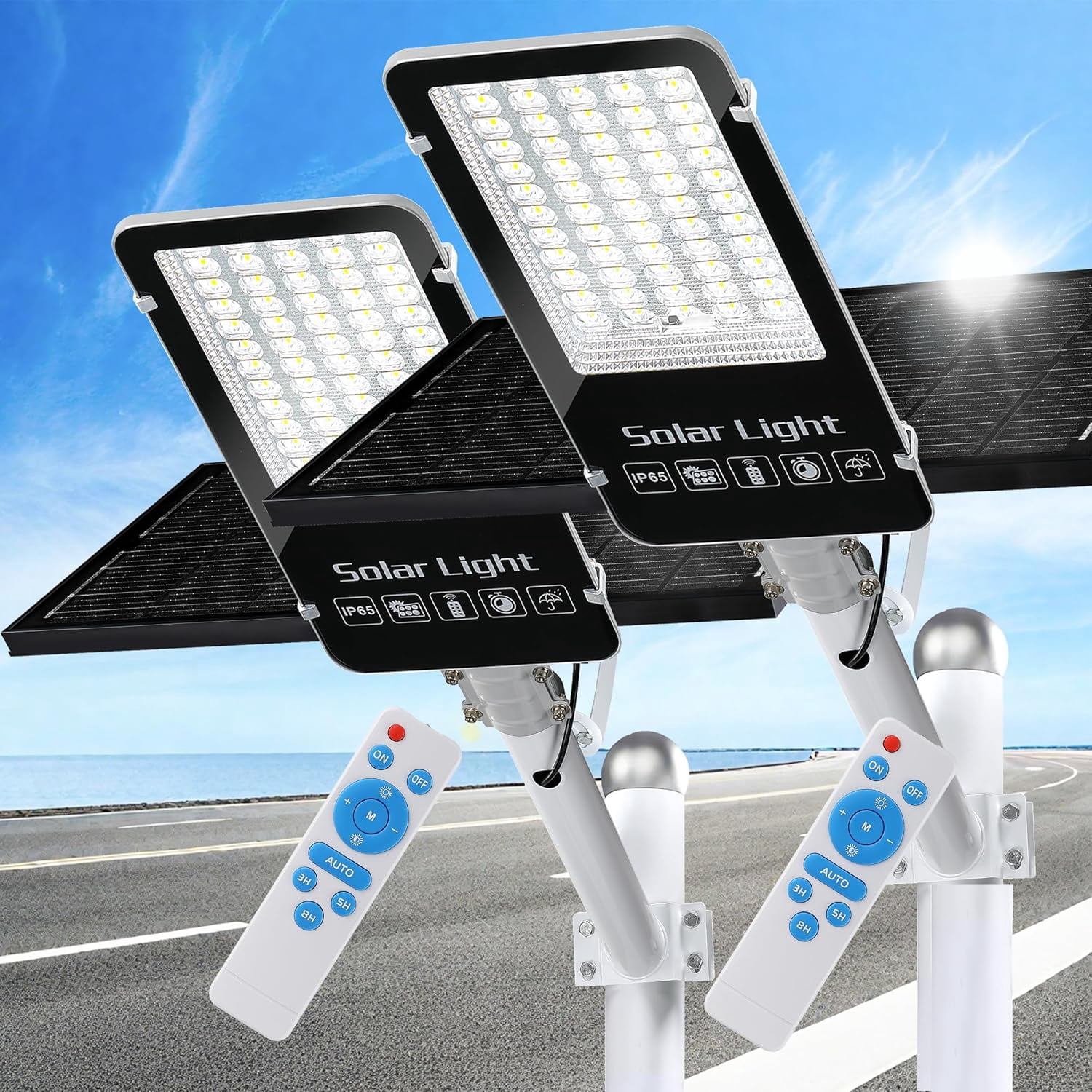 2 Pack 12000W Solar Street Lights Outdoor,6500K Solar Parking Lot Light Commercial Dusk to Dawn, Heavy Duty Split Type Solar Lights Outdoor Waterproof IP66 Remote Control, Street Light for Yard