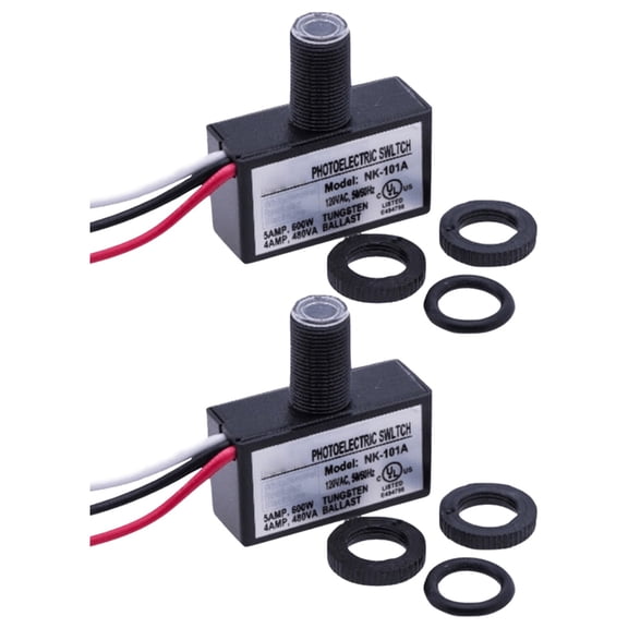 2 Pack 120VAC Photoelectric Switch Light Control Sensor, Dusk To Dawn Button For Garden Yard Walkway Barn Lighting, Weatherproof Flush Mount Eye Switch, Black ABS Housing