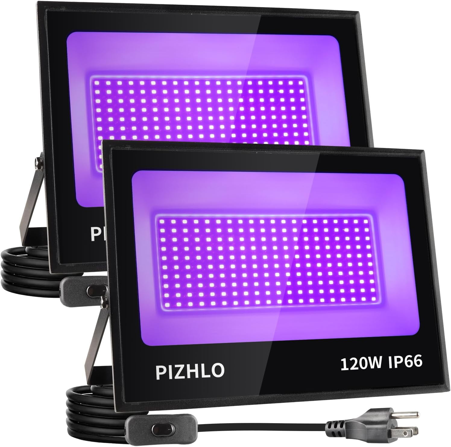 2 Pack 120W LED Black Light, Blacklight Flood Light with Plug & Switch