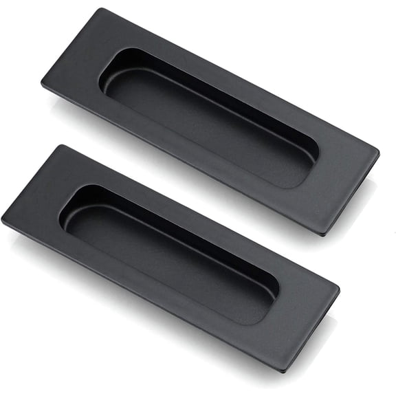 2 Pack 120mm Flush Sliding Closet Door Pulls, Recessed Finger Pulls for Barn Bypass Handles, Cabinet Drawer Rectangular Invisible Pull- Small Size 4.75 in, Black