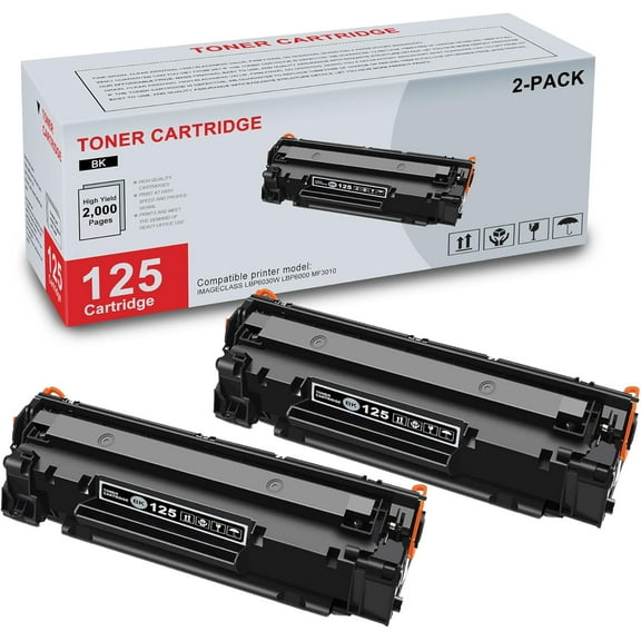 2-Pack 125 3484B001 Black Toner Cartridge High Yield Compatible CRG125 125 Replacement for Canon CRG125 125 for ImageCLASS LBP6030w LBP6000 MF3010 Printer | Up to 2,000 Pages 1 Each