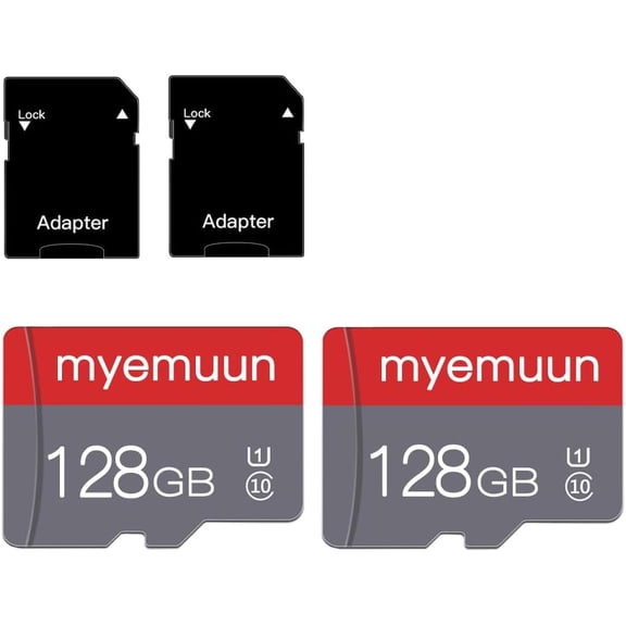 2 Pack 128 GB Micro Memory Card with Adapter, TF Memory Card Class 10, Mini Memory Card for Smartphone/Tablet/Camera/Personal Computer (128GB*2-U1)