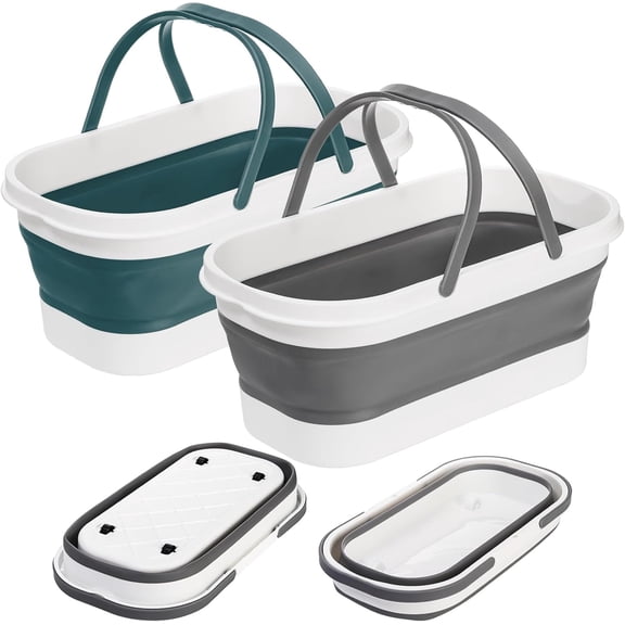 2 Pack 12L Collapsible Plastic Bucket with Wheels, Foldable Mop Bucket with Handle, Portable Water Pail for Cleaning, Car Washing, Camping