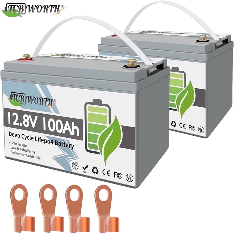 TCBWORTH 12V 100Ah LiFePO4 Lithium Battery, Built-in 100A BMS