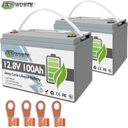 2Pack 12V 100Ah LiFePO4 Lithium Battery,TCBWORTH for RV,Trolling Motor,Solar,Marine,100A BMS,Group 31 Battery,15000+Deep Cycles