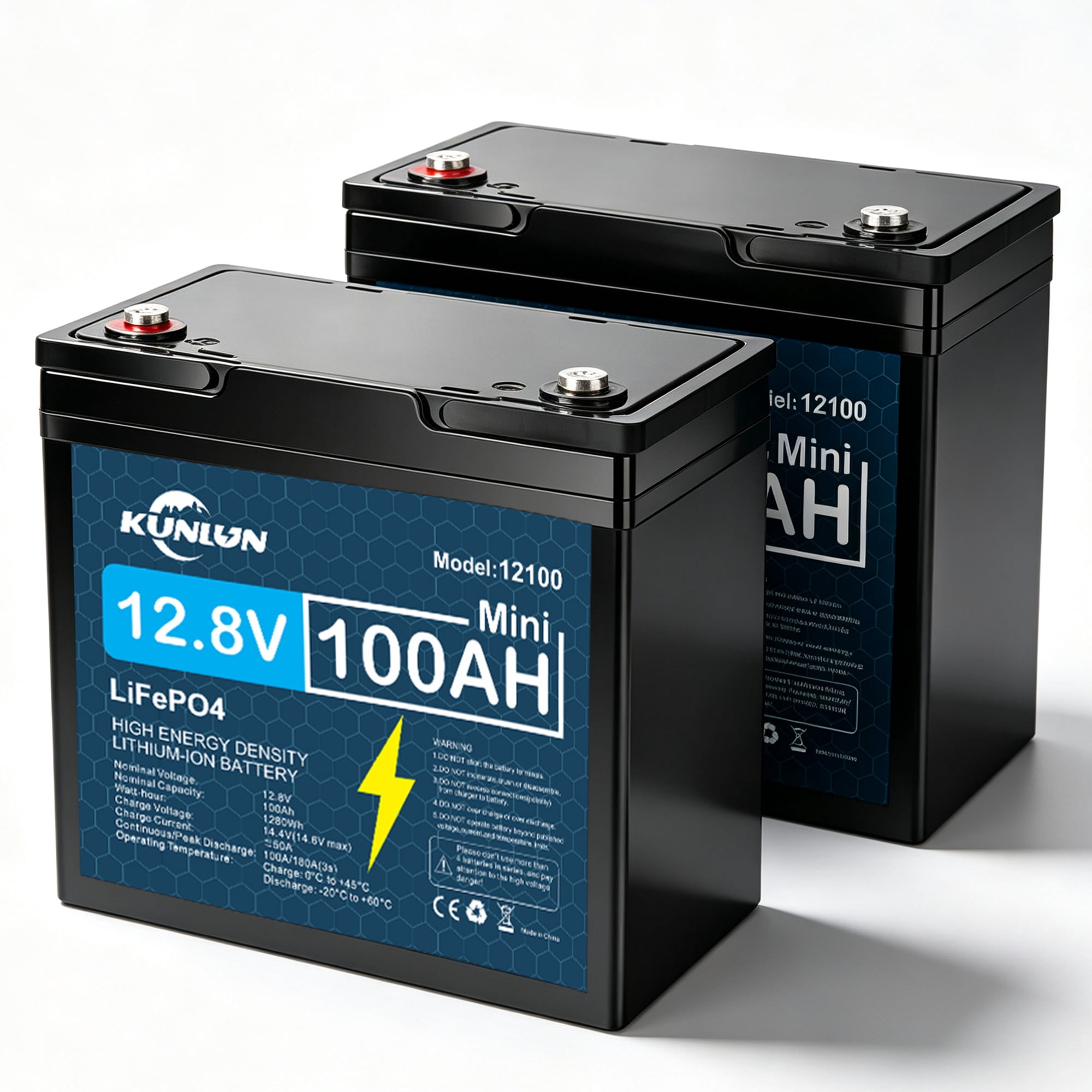 2 Pack 12V 100Ah LiFePO4 Lithium Battery, Built-in 100A BMS, for RV, Marine