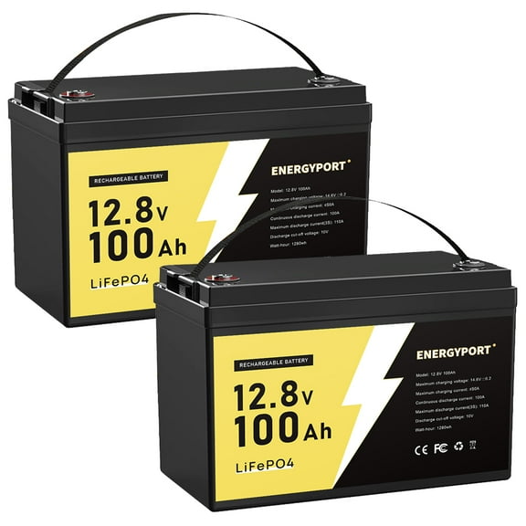 2-Pack 12V 100Ah LiFePO4 Lithium Battery Group 31 Built-in 100A BMS, Low-Temp Protection Up to 15000 Deep Cycles Rechargeable Battery for RV, Marine, Solar System, Van, Trailer, Home Energy Storage