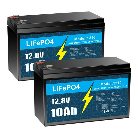 2 Pack 12V 10Ah LiFePO4 Lithium Battery, Deep Cycle, for UPS, Power Wheels