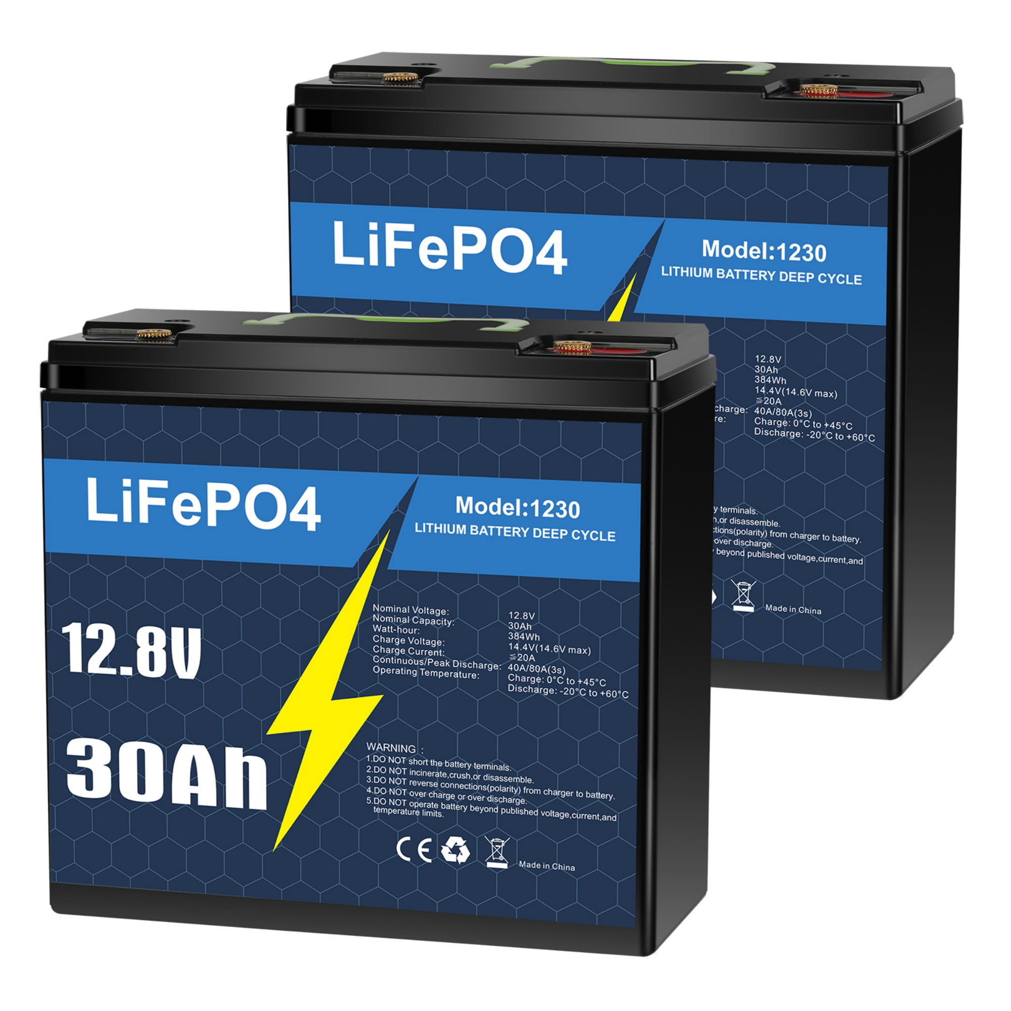 2 Pack 12V 30Ah LiFePO4 Lithium Battery, Deep Cycle, Perfect for Trolling Motor