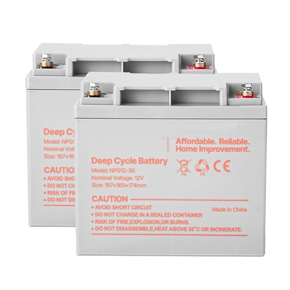 2 Pack 12V 35Ah AGM Deep Cycle Battery, Sealed Lead Acid for Solar Power, Wheelchairs, Scooters & Off-Grid Backup Power Storage