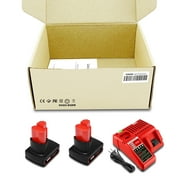 2 Pack 12V 6.5Ah 48-11-2460 Extended Capacity Battery with Charger Combo Replacement for Milwaukee 12V Battery XC 6.0Ah 48-11-2450 48-11-2440 48-11-2462 48-59-1812