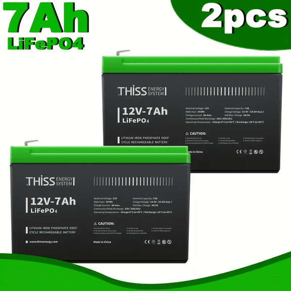 2 Pack 12V 7Ah Lithium Iron LiFePO4 Battery Built-in BMS, Rechargeable Lithium Iron Phosphate Battery, Maintenance Home and Solar Energy Storage, Backup Power,Camping