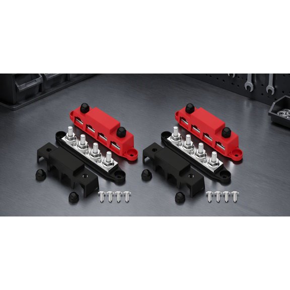 2 Pack 12V Bus Bar Distribution 250A, 4 x 3/8" Studs, Positive and Negative Terminal with Cover for Automotive Car Boat Marine Wiring