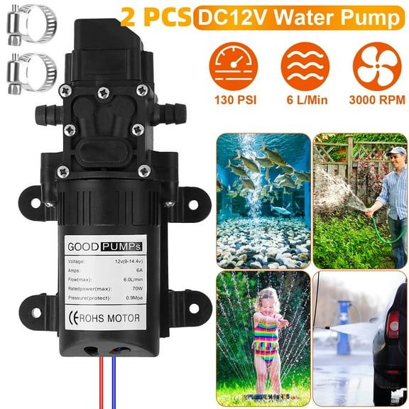 2 Pack 12V Diaphragm Water Pump 70W 130PSI High Pressure Self Priming Pump for RV Camper Marine Boat Water Transfer Sprayer System Utility Vehicle Garden Irrigation Portable Washing & Cleaning