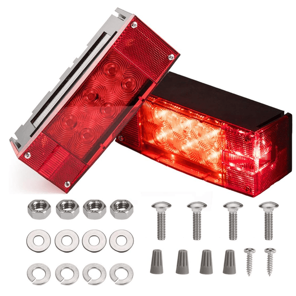 2 Pack 12V LED Submersible Trailer Lights, Low Profile Rectangular Sealed Tail Stop Turn Running Light Kit for Boat Trailer Truck Marine