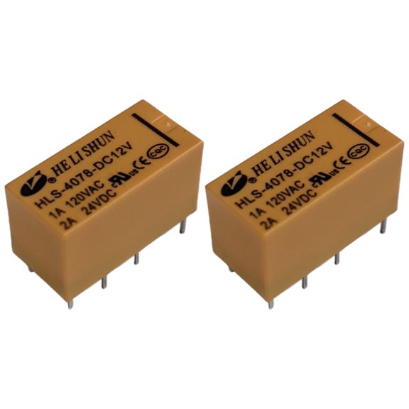 2 Pack 12V Relay DIP, Coil Arrangement: 2 Form C (DPDT), Capable of Switching Loads up to 2A, HLS-4078-DC12V