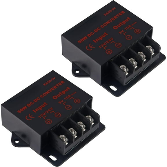 2-Pack 12V to 5V Converter, DC 12V 24V to 5V 10A Step Down Converter Adapter DC Voltage Reducer Regulator Power Supplies Transformer Module