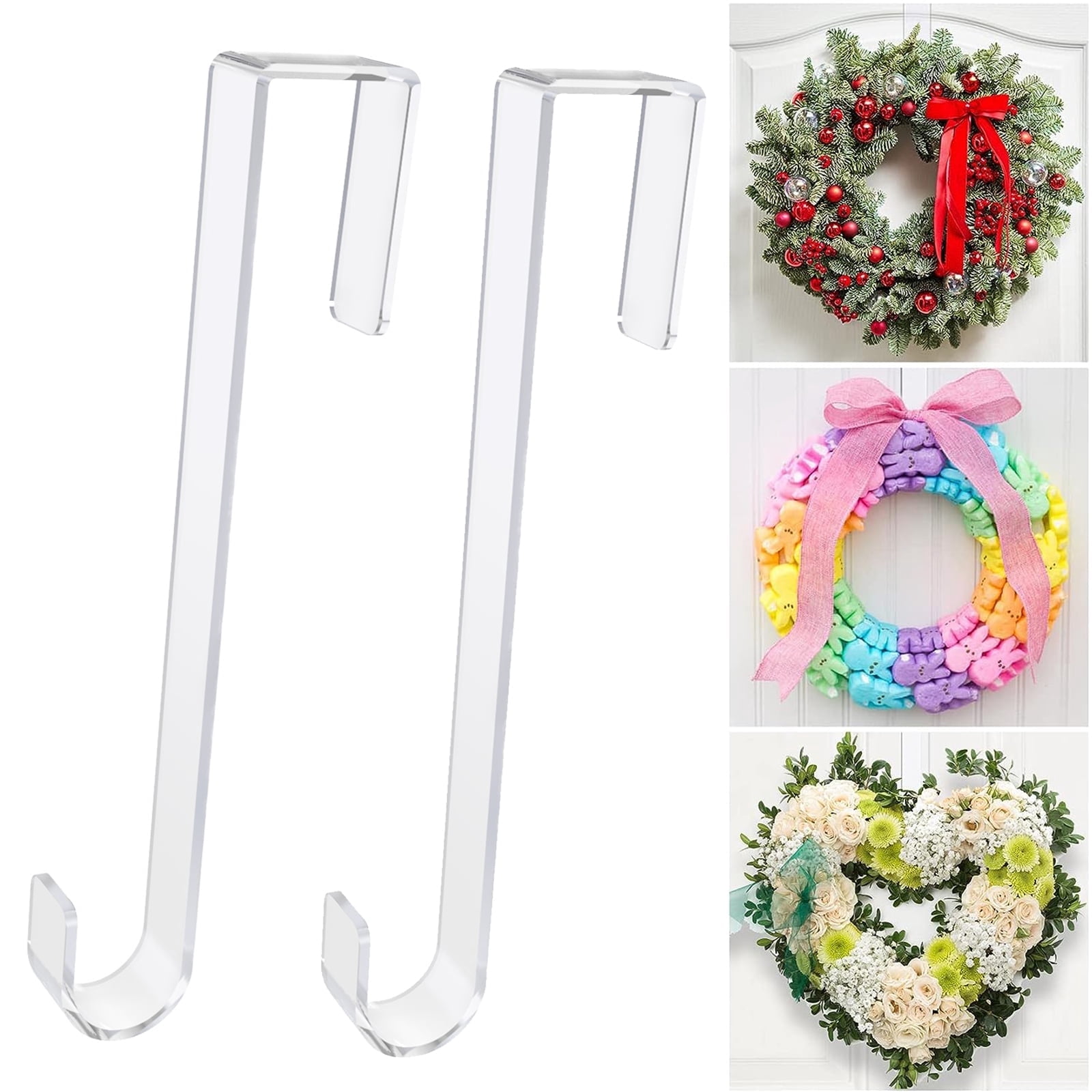 Gamexcel Ultra-thin Sturdy PVC Wreath Hanger 12in, Durable Over The Door Hook for Spring Decorations, 2 Pack