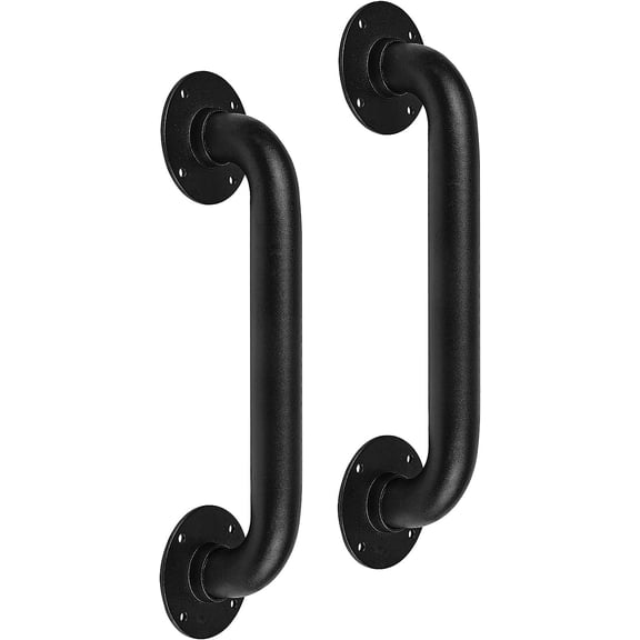 2 Pack 12inch Industrial Pipe Wall Handrail - Iron Staircase Safety Hand Railing, Barn Door Pull Handle, Indoor & Outdoor Deck Hand Rail, Iron Banister Rail, Loft Steps Hand Rail
