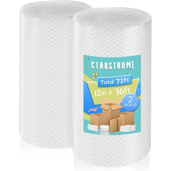 2 Pack-12inchx72ft Total 3/16" Air Bubble Cushioning Wrap Roll, Bubble Wrap for Protection Packaging Mailers, Nylon Wrap Rolls Moving Cushioning Supplies for Moving/Insulation, Perforated Every 12