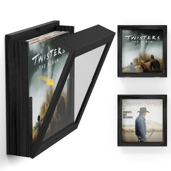 2 Pack 12x12 Vinyl Record Frame Black, Record Frame for Wall Hanging Set of 2, Display VinylCovers, up to 20 Records, Black