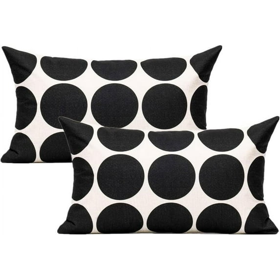2-Pack 12x20 Lambar Rectangle Decorative Throw Pillow Cases Oblong Cushion Covers Outdoor Accent Suqare for Sofa Paito Couch Bed Room,Black Tan Geometric