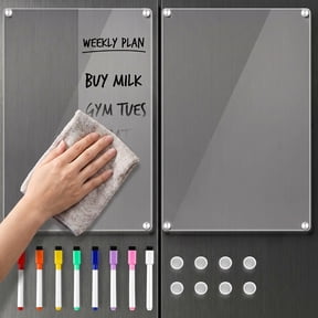 2-Pack 12x8 Inch Magnetic Refrigerator Whiteboard, Clear Acrylic Menu Planner with 8 Markers - Kitchen Meal Planner, Grocery List & To-Do List Organizer