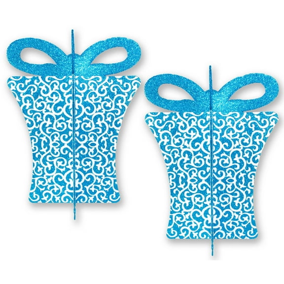 2 Pack 13.5" Aqua and White 3D Gift Box