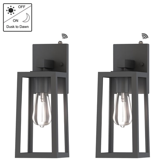 2-Pack 13.5" Outdoor Wall Lights with Dusk to Dawn Sensor and Rising Sun Black Finished