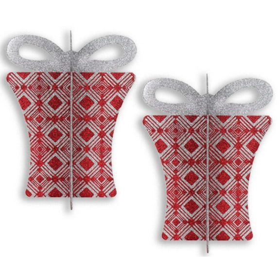 2 Pack 13.5" Red and Silver Gift Box